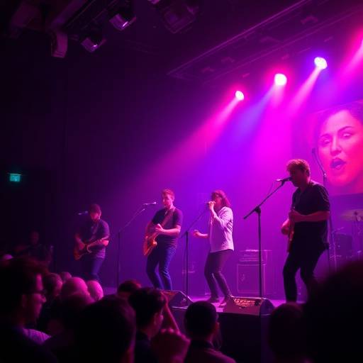 Fotografía de un grupo musical tocando en vivo en un concierto en la sala Apolo de Barcelona.